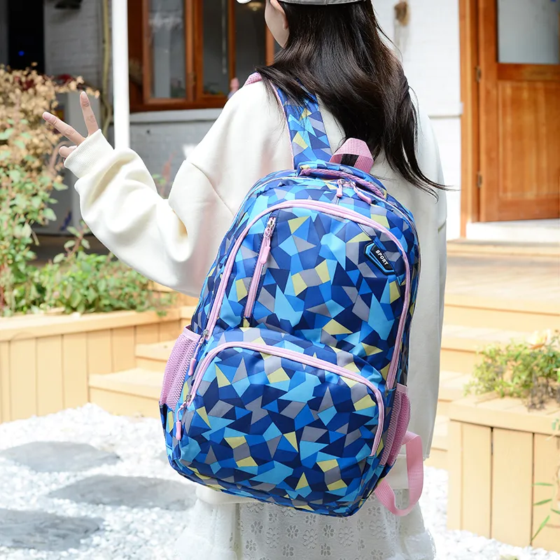 OURFUN Nylon Fabric Backpack Unisex Red/Purple/Blue Pink-3