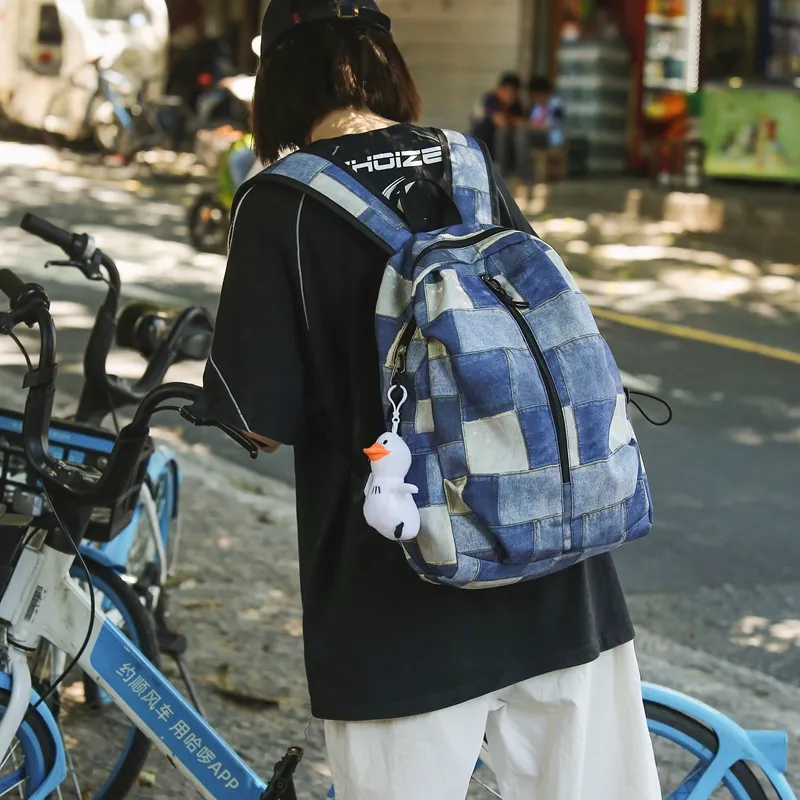OURFUN Nylon Backpack Unisex Light Blue/Dark Blue-3