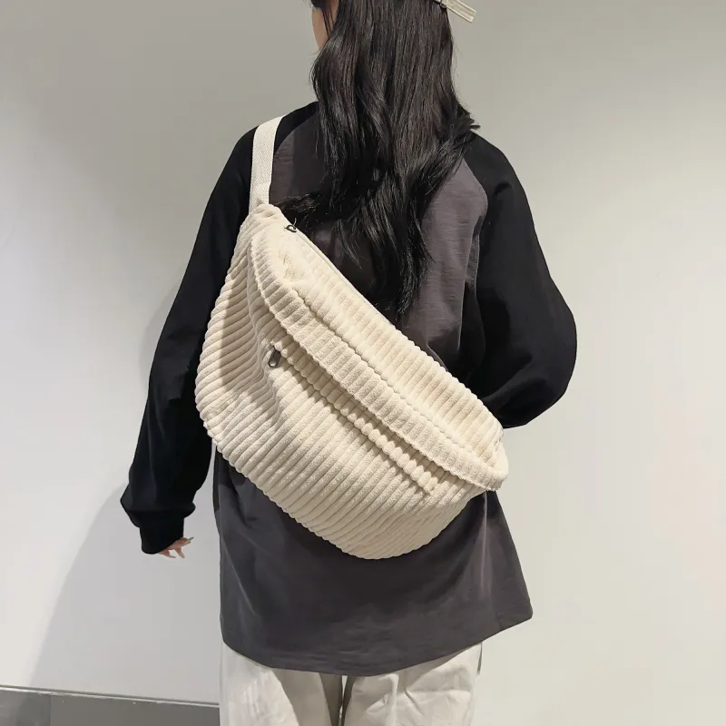 OURFUN Canvas Sling Bag Unisex Ecru/Black/Brown-2