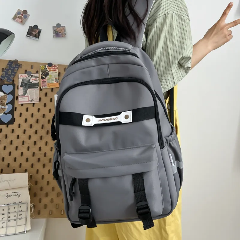 OURFUN Nylon Fabric Backpack Regular Unisex Light Gray/Dark Gray/Black/Dark Brown-6