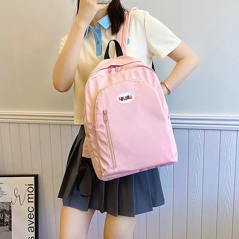 OURFUN Nylon Fabric Backpack Ecru/Black/Pink/Violet/Orange/Emerald Green/Blue-6