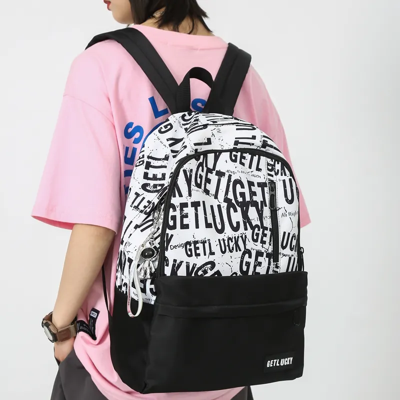 OURFUN Nylon Backpack Unisex Black Base With White Text/White Base With Black Text/Black Planet/Blue Planet-8