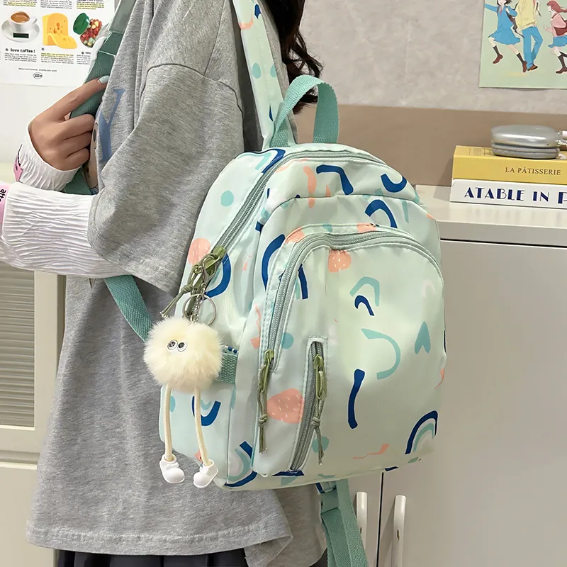 OURFUN Nylon Fabric Backpack White/Black/Pink/Green/Blue-9