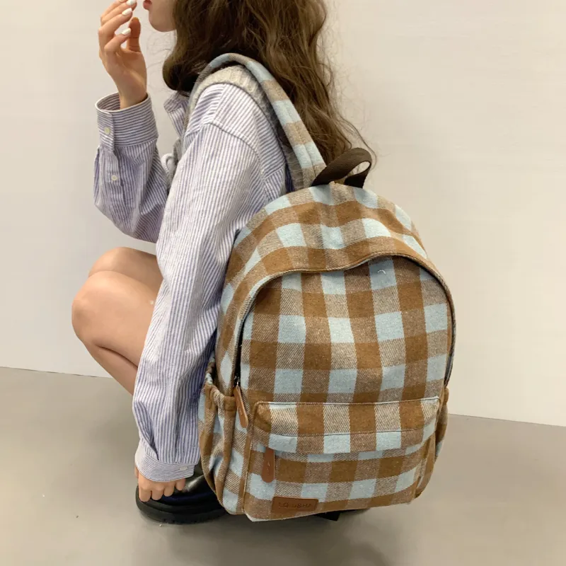 OURFUN Nylon Backpack Unisex Red Stripes/Green Stripes/Blue Stripes/Black White/Khaki-8