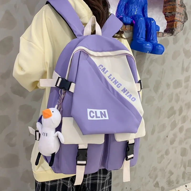 OURFUN Nylon Backpack Unisex Black/Burgundy/Violet/Green/Blue-5