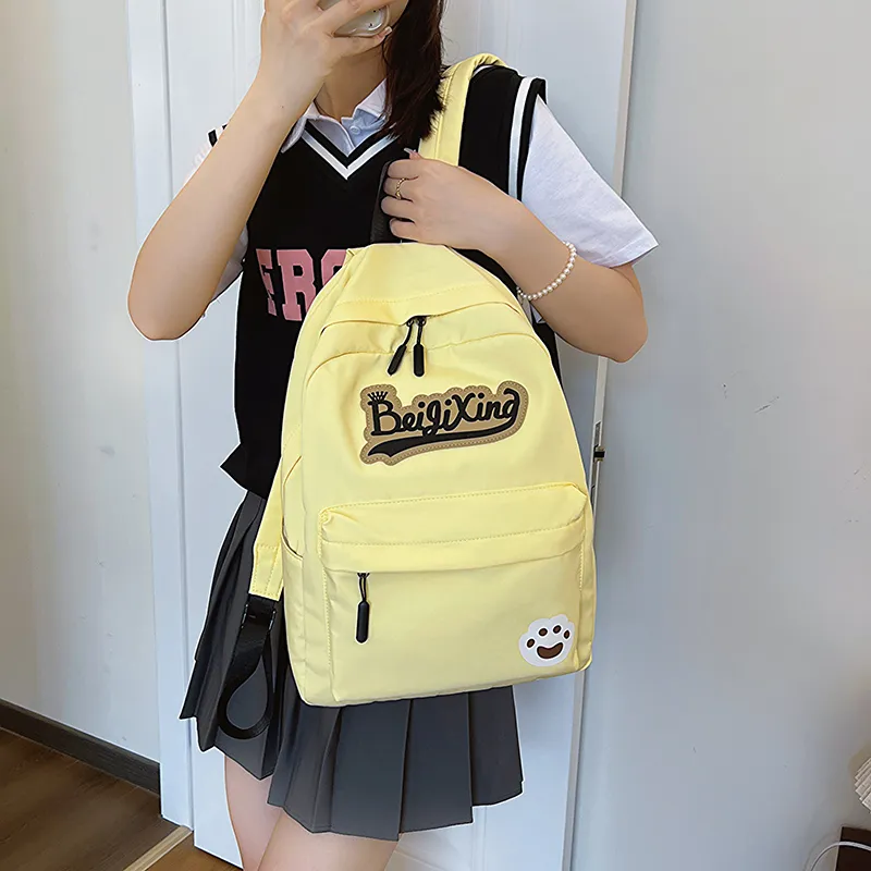 OURFUN Nylon Fabric Backpack Unisex Ecru/Black/Pink/Burgundy/Light Yellow/Orange/Light Green/Jasper-8