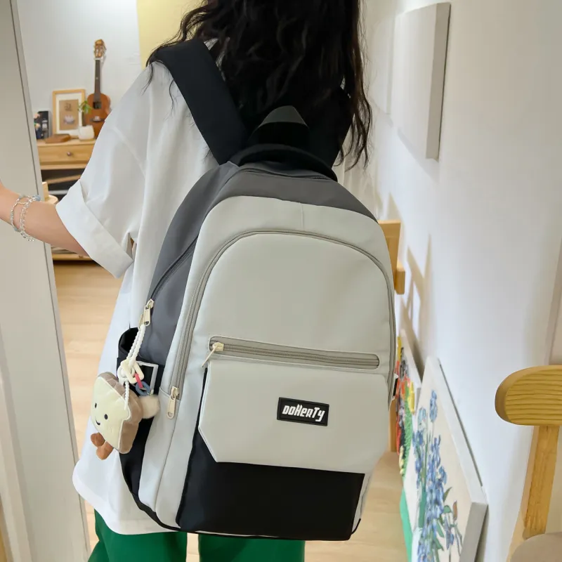 OURFUN Nylon Fabric Backpack Regular Unisex Gray/Red/Green/Pink-2