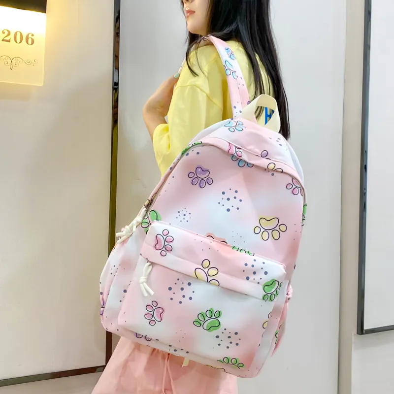 OURFUN Nylon Backpack Large Size Women's Purple/Pink/Yellow-4