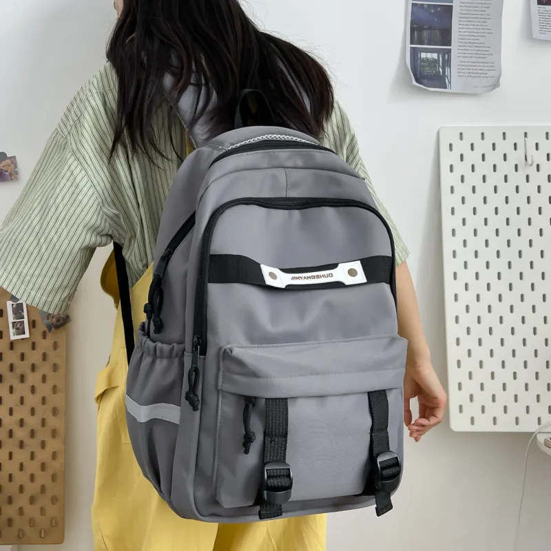 OURFUN Nylon Fabric Backpack Regular Unisex Light Gray/Dark Gray/Black/Dark Brown-8