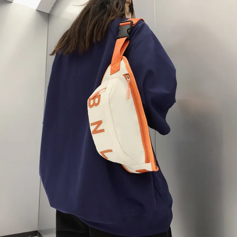 OURFUN Nylon One Shoulder Crossbody Bag, Sling Bag Unisex White Orange/White Green/White Blue/Black/Blue-1
