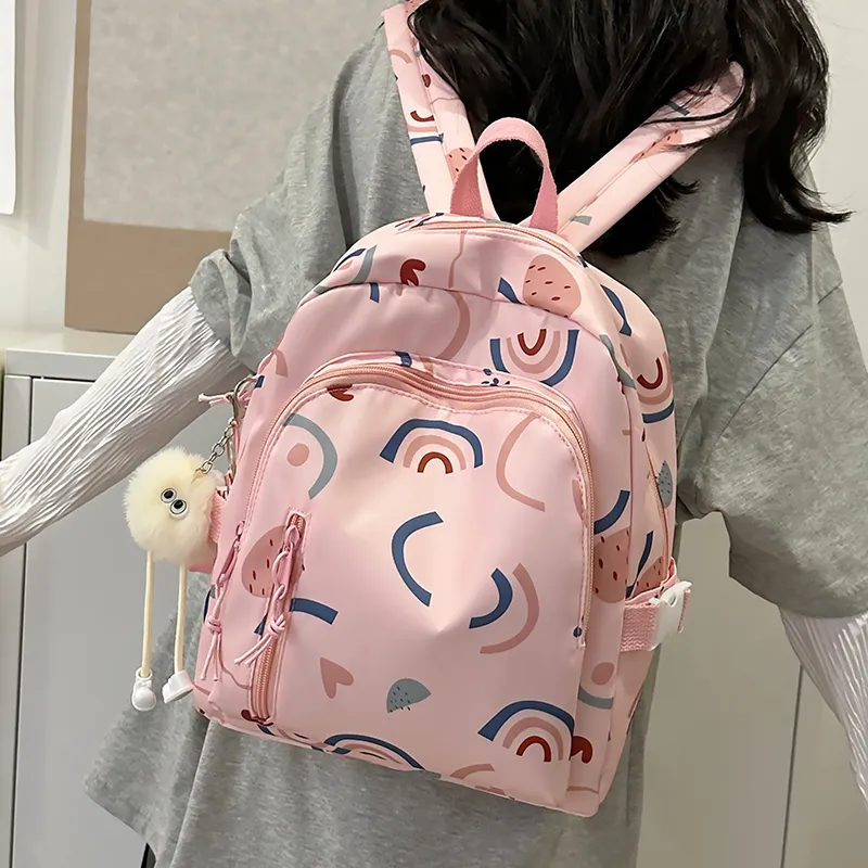OURFUN Nylon Fabric Backpack White/Black/Pink/Green/Blue-5