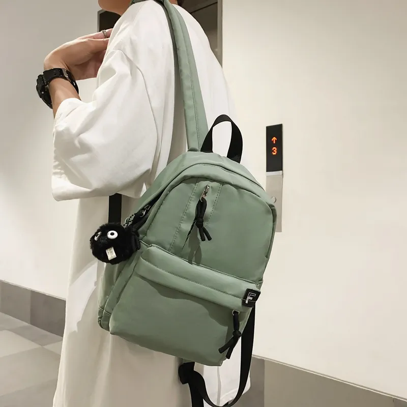 OURFUN Nylon Backpack Unisex White/Black/Pink/Burgundy/Light Green-12