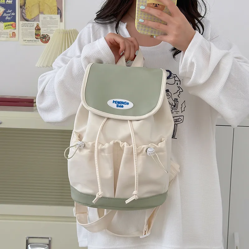 OURFUN Nylon Backpack Regular Women's Green/Blue/Pink-3
