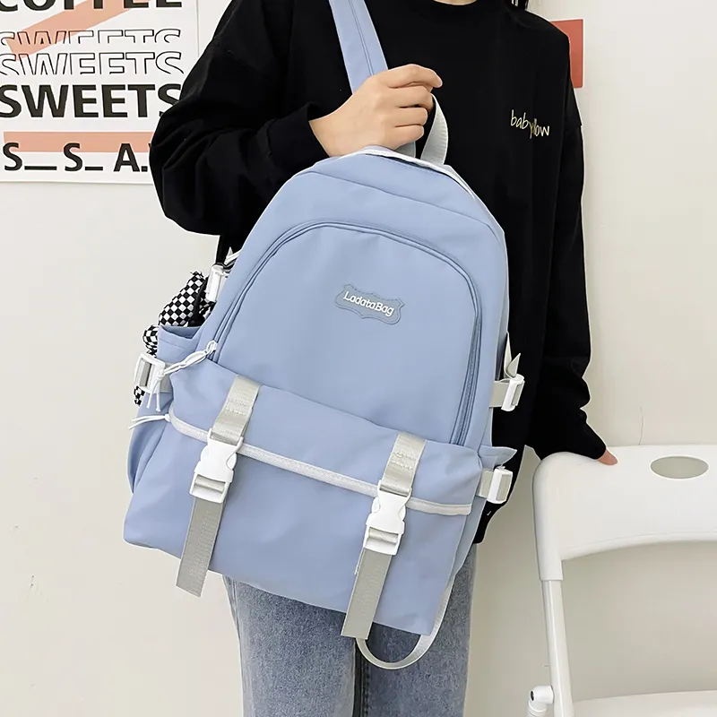 OURFUN Nylon Backpack Unisex White/Black/Pink/Blue-14