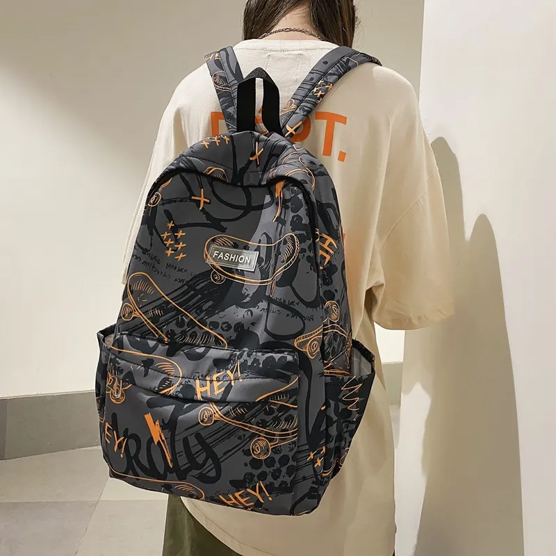 OURFUN Oxford Backpack Unisex White/Orange Red/Yellow/Green-4