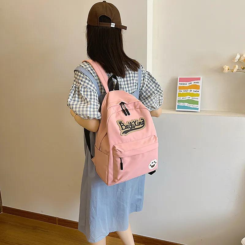 OURFUN Nylon Fabric Backpack Unisex Ecru/Black/Pink/Burgundy/Light Yellow/Orange/Light Green/Jasper-5