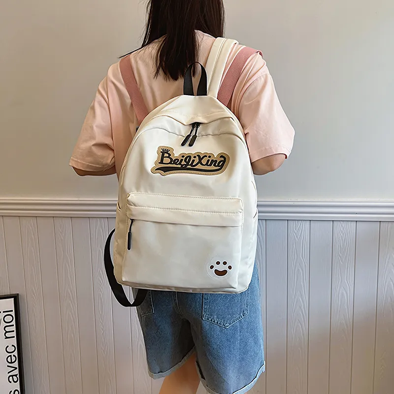 OURFUN Nylon Fabric Backpack Unisex Ecru/Black/Pink/Burgundy/Light Yellow/Orange/Light Green/Jasper-2