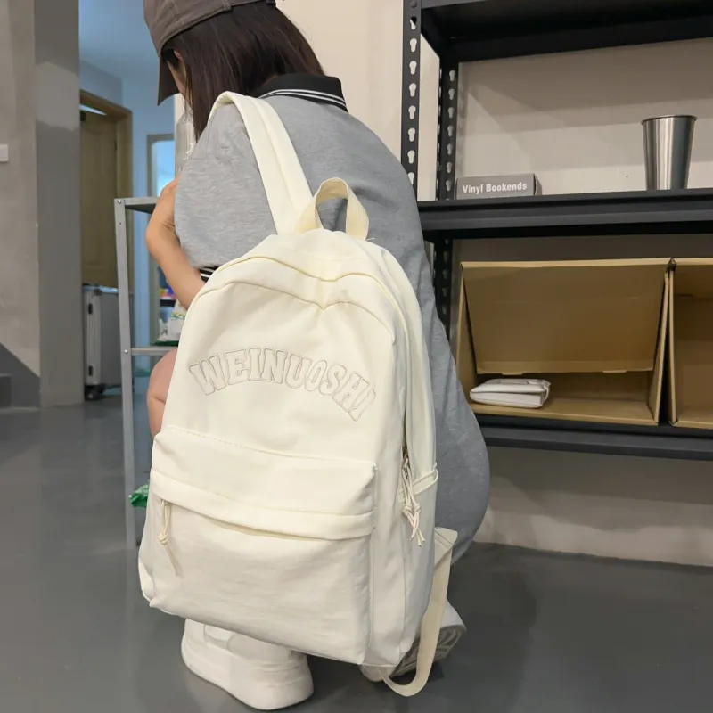 OURFUN Nylon Backpack Unisex White/Black/Orange Red/Red/Green-2