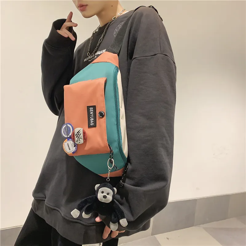 OURFUN Nylon Fabric Sling Bag Unisex Black/Orange/Green/Blue-4