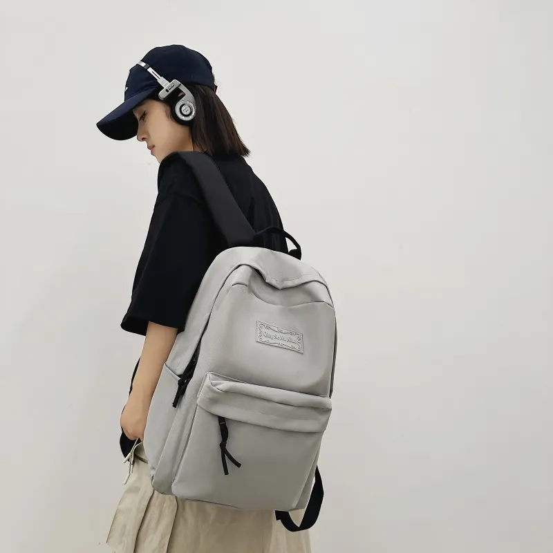 OURFUN Nylon Backpack Unisex Light Gray/Black/Red/Green/Light Blue/Dark Blue-2