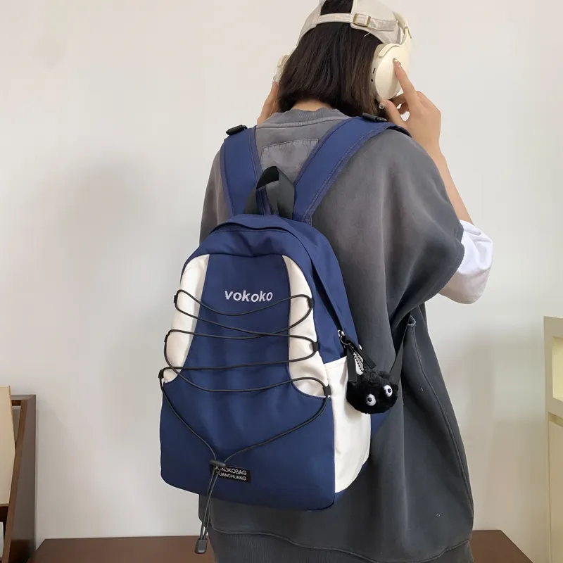 OURFUN Nylon Backpack Women's Black/Orange Red/Dark Brown/Light Blue/Dark Blue-18