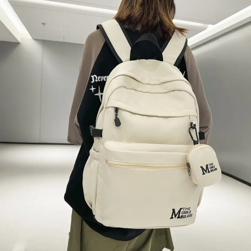 OURFUN Nylon Fabric Backpack Unisex White/Gray/Black/Light Brown-10