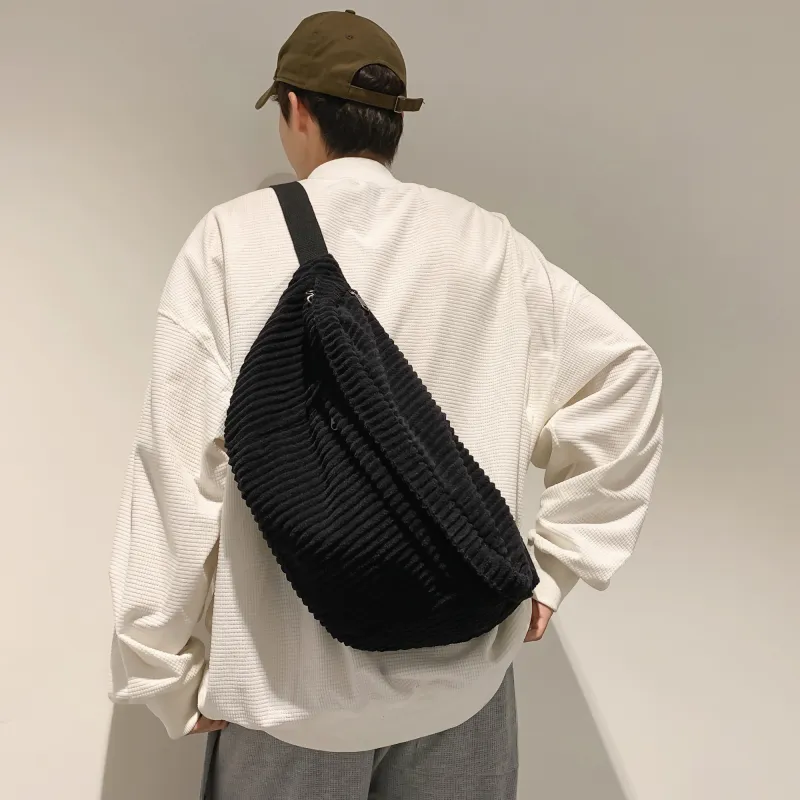 OURFUN Canvas Sling Bag Unisex Ecru/Black/Brown-4