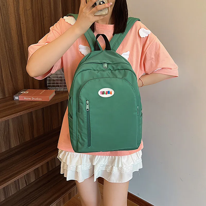 OURFUN Nylon Fabric Backpack Ecru/Black/Pink/Violet/Orange/Emerald Green/Blue-12