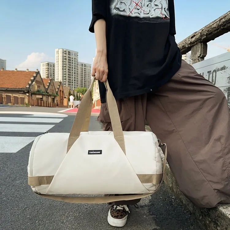 OURFUN Nylon Gym Bag Medium Size Unisex Black/Khaki-4