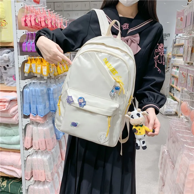 OURFUN Nylon Backpack Regular Unisex White/Black/Pink-1