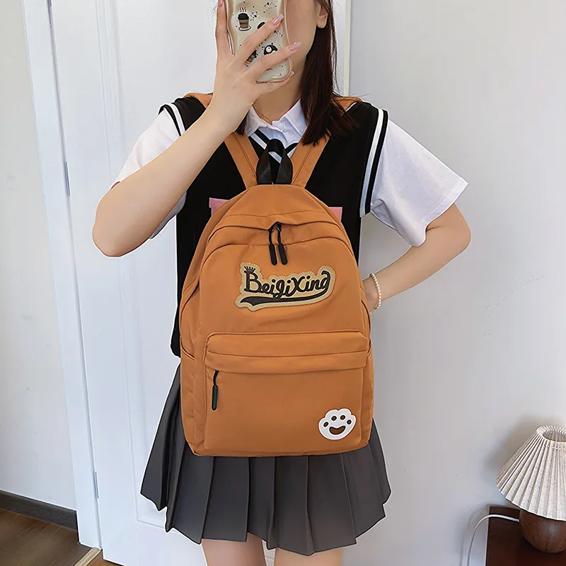 OURFUN Nylon Fabric Backpack Unisex Ecru/Black/Pink/Burgundy/Light Yellow/Orange/Light Green/Jasper-4
