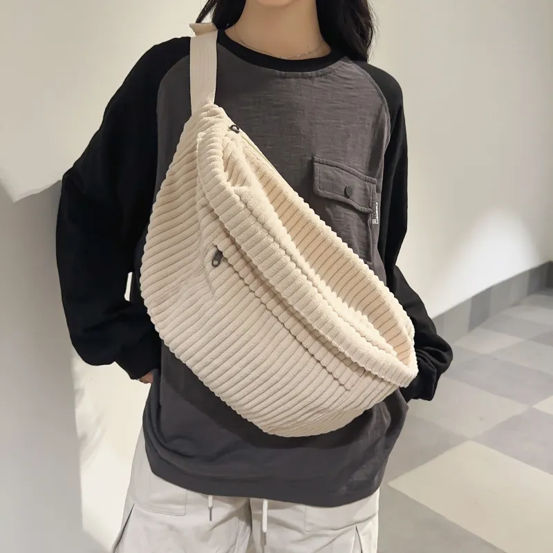 OURFUN Canvas Sling Bag Unisex Ecru/Black/Brown-1