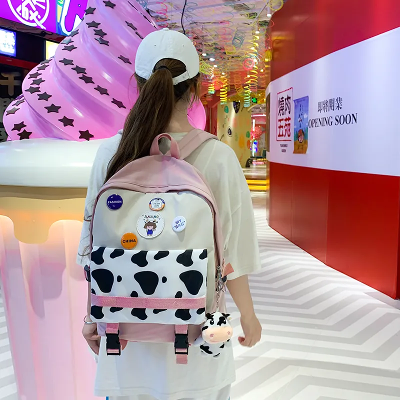 OURFUN Nylon Fabric Backpack Unisex Black/Purple/Green/Blue/Orange/Pink-3