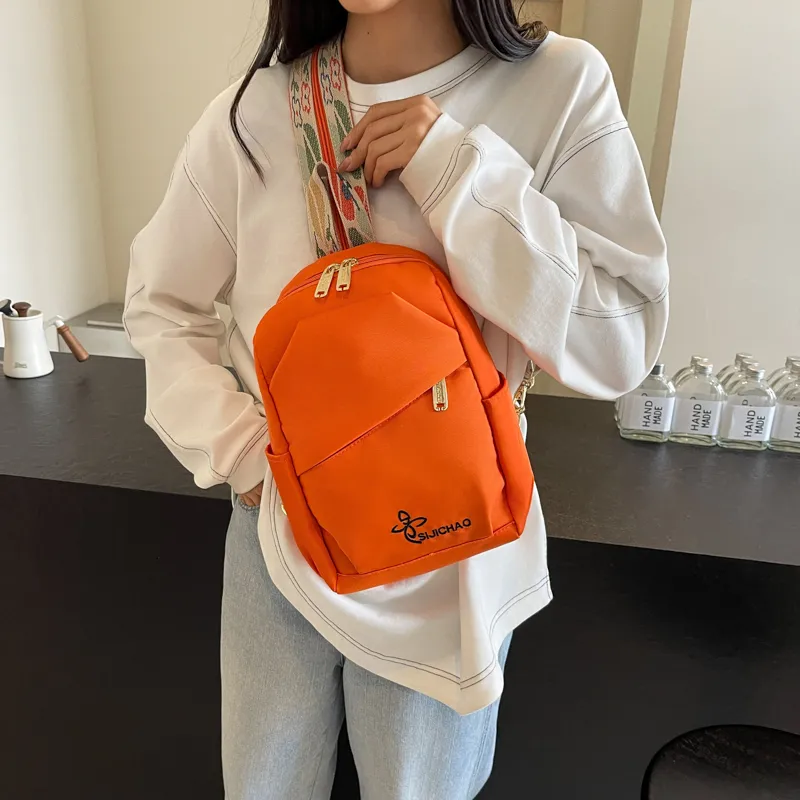 OURFUN Nylon Fabric Backpack Regular Unisex Ecru/Black/Orange-8