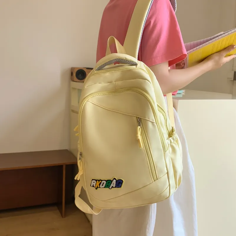 OURFUN Nylon Backpack Unisex White/Black/Yellow/Blue/Pink-5