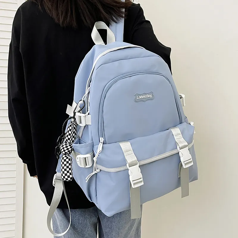 OURFUN Nylon Backpack Unisex White/Black/Pink/Blue-13