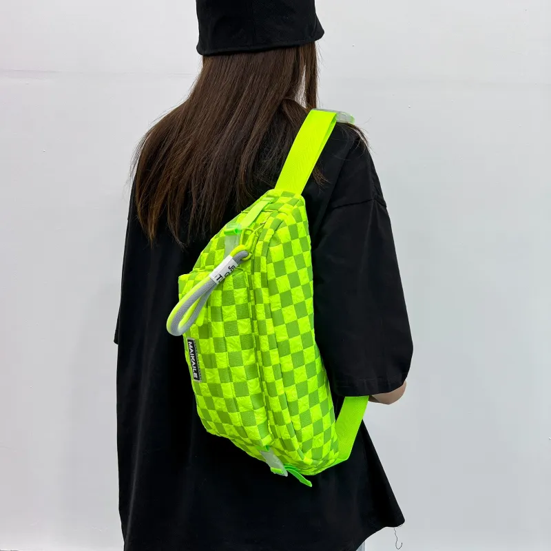 OURFUN Nylon Sling Bag Regular Unisex Light Gray/Black/Lotus Color/Neon Green-5