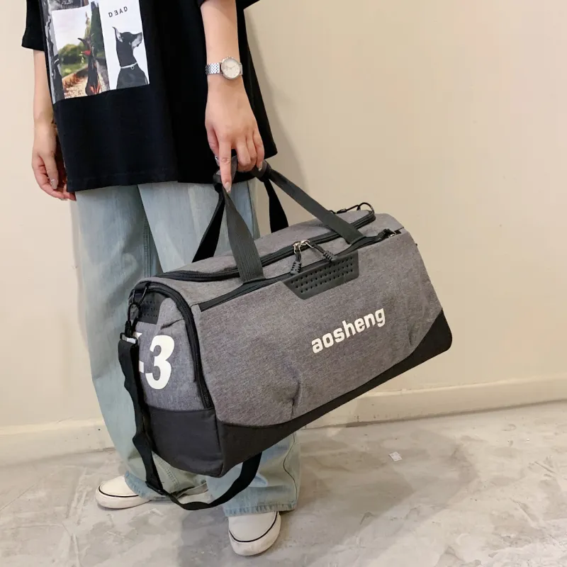 OURFUN Canvas Gym Bag Unisex Gray/Black/Burgundy/Royal Blue-1