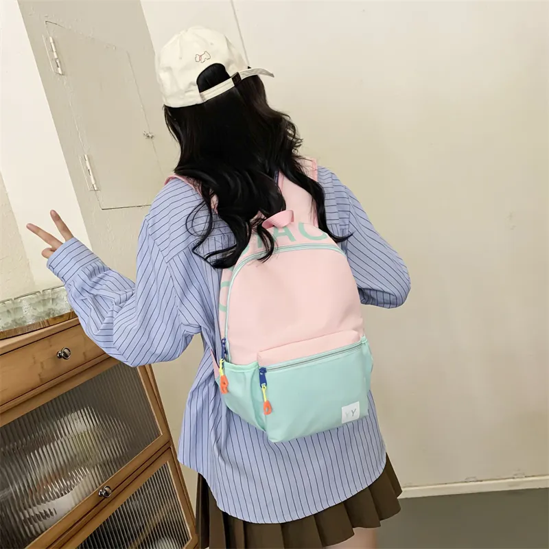 OURFUN Nylon Fabric Backpack Regular Unisex Pink Purple/Pink Green/Green Yellow/Blue Yellow-5