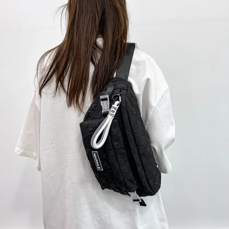 OURFUN Nylon Sling Bag Regular Unisex Light Gray/Black/Lotus Color/Neon Green-2