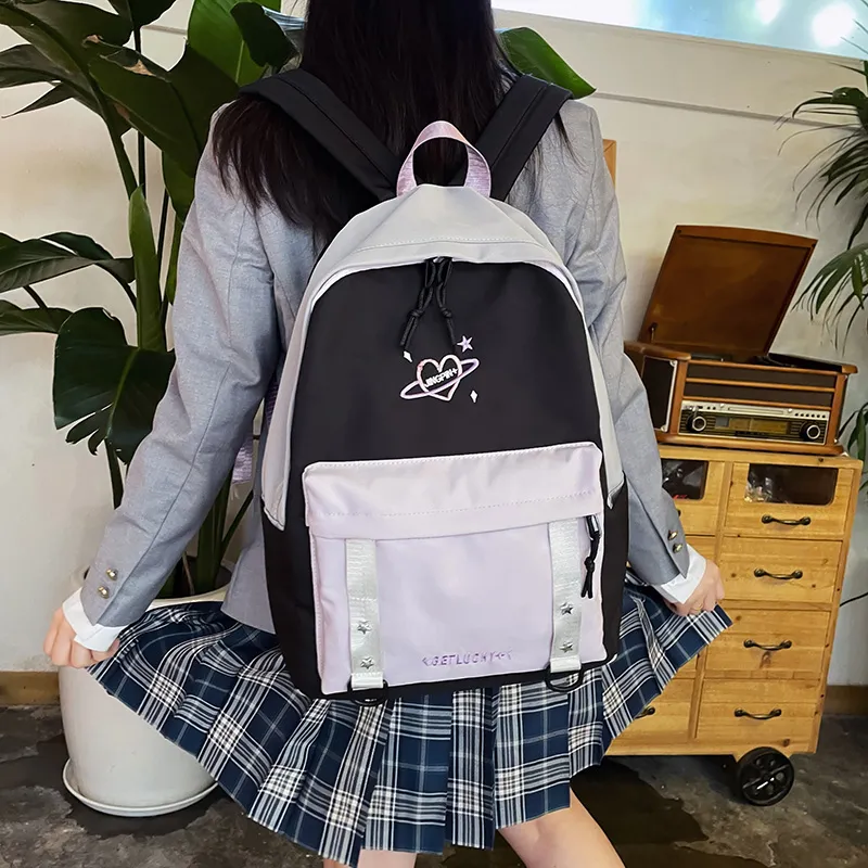 OURFUN Nylon Backpack Unisex Pink/Violet/Light Green-11