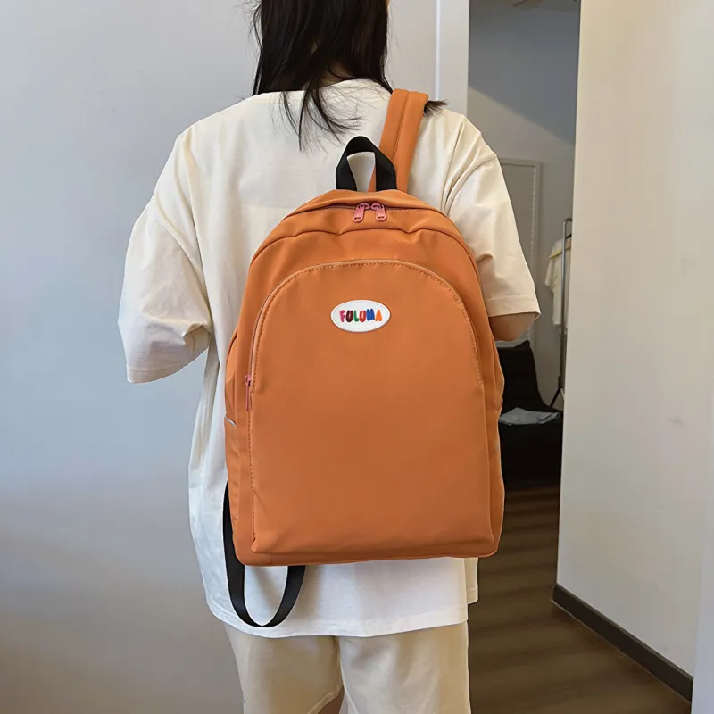 OURFUN Nylon Fabric Backpack Unisex Ivory/Black/Pink/Violet/Orange/Blue-11