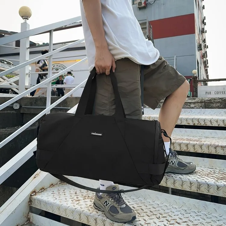 OURFUN Nylon Gym Bag Medium Size Unisex Black/Khaki-1