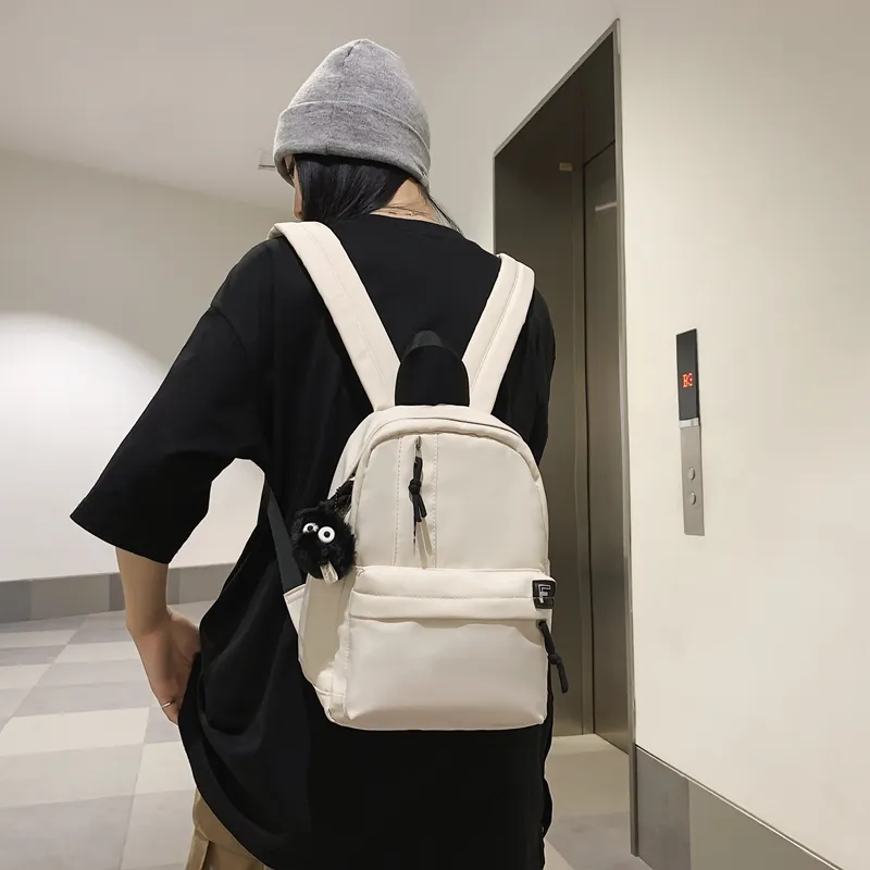 OURFUN Nylon Backpack Unisex White/Black/Pink/Burgundy/Light Green-2