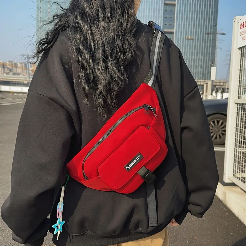 OURFUN Nylon Fabric Sling Bag Unisex White/Black/Red/Khaki-7