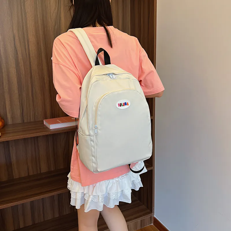 OURFUN Nylon Fabric Backpack Unisex Ivory/Black/Pink/Violet/Orange/Blue-1