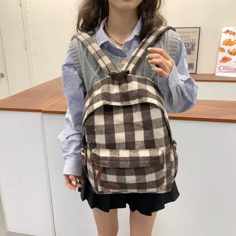 OURFUN Nylon Backpack Unisex Red Stripes/Green Stripes/Blue Stripes/Black White/Khaki-13