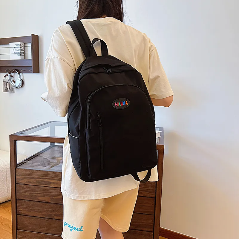OURFUN Nylon Fabric Backpack Ecru/Black/Pink/Violet/Orange/Emerald Green/Blue-2