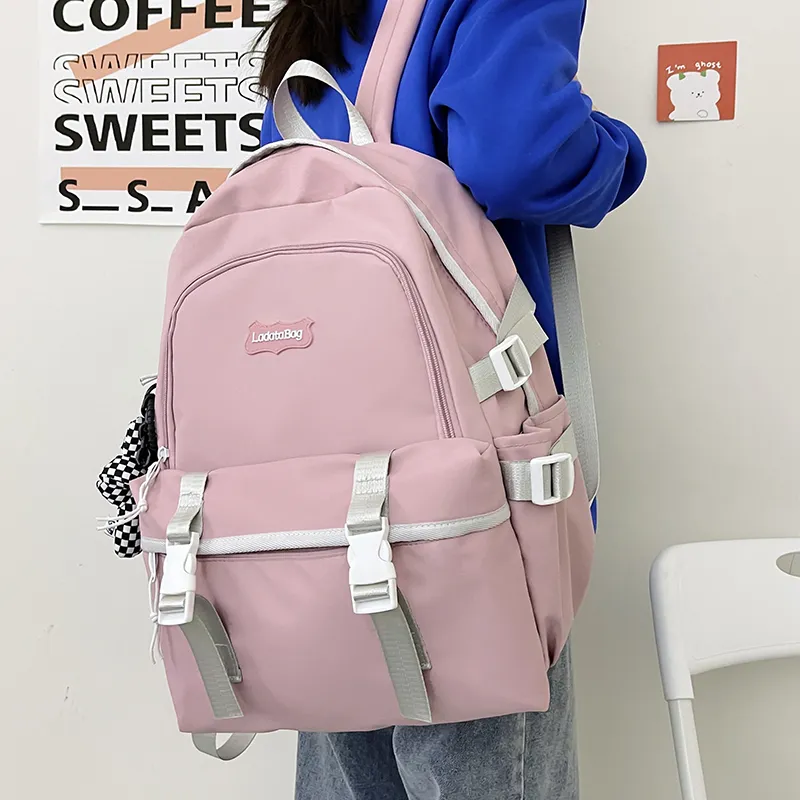 OURFUN Nylon Backpack Unisex White/Black/Pink/Blue-9