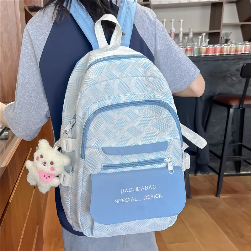 OURFUN Canvas Backpack Unisex Gray/Violet/Light Green/Light Blue-6